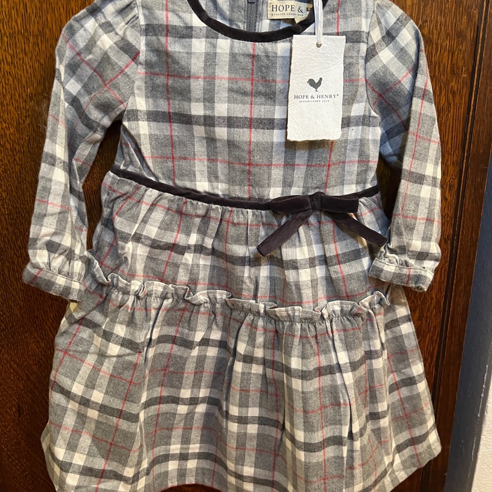Plaid Kids Dress - Gray and Red